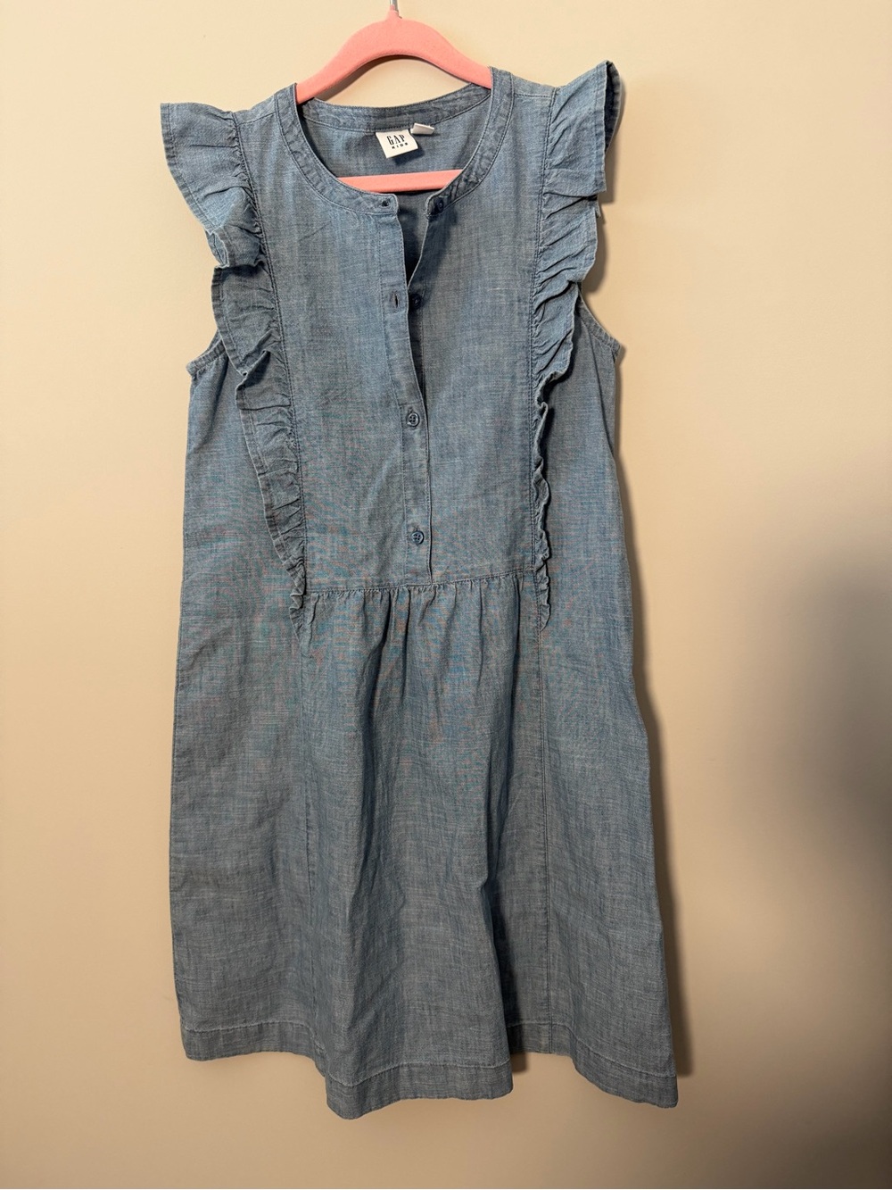 GAP Girls' Light Blue Ruffle Chambray Dress Size Large Coastal